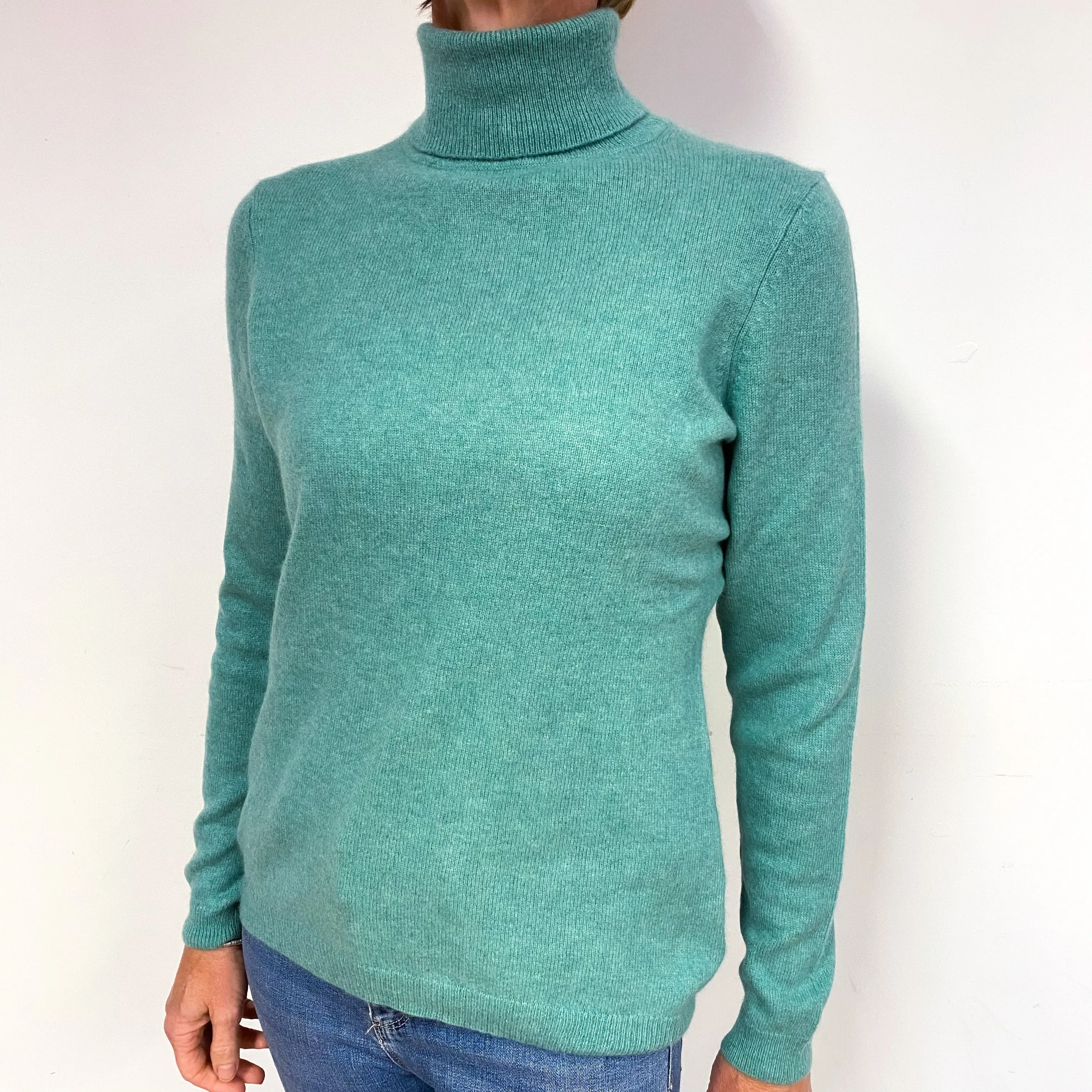 Estuary Green Cashmere Polo Neck Jumper Medium