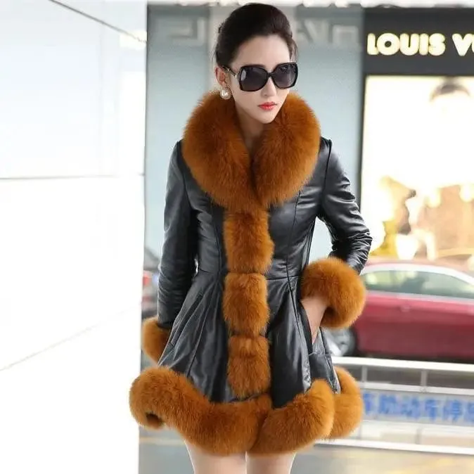 Farina Fur Collar Leather Coat