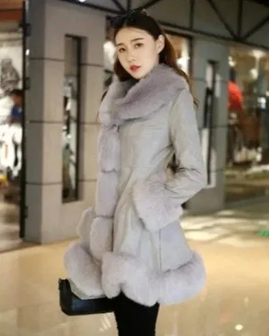 Farina Fur Collar Leather Coat