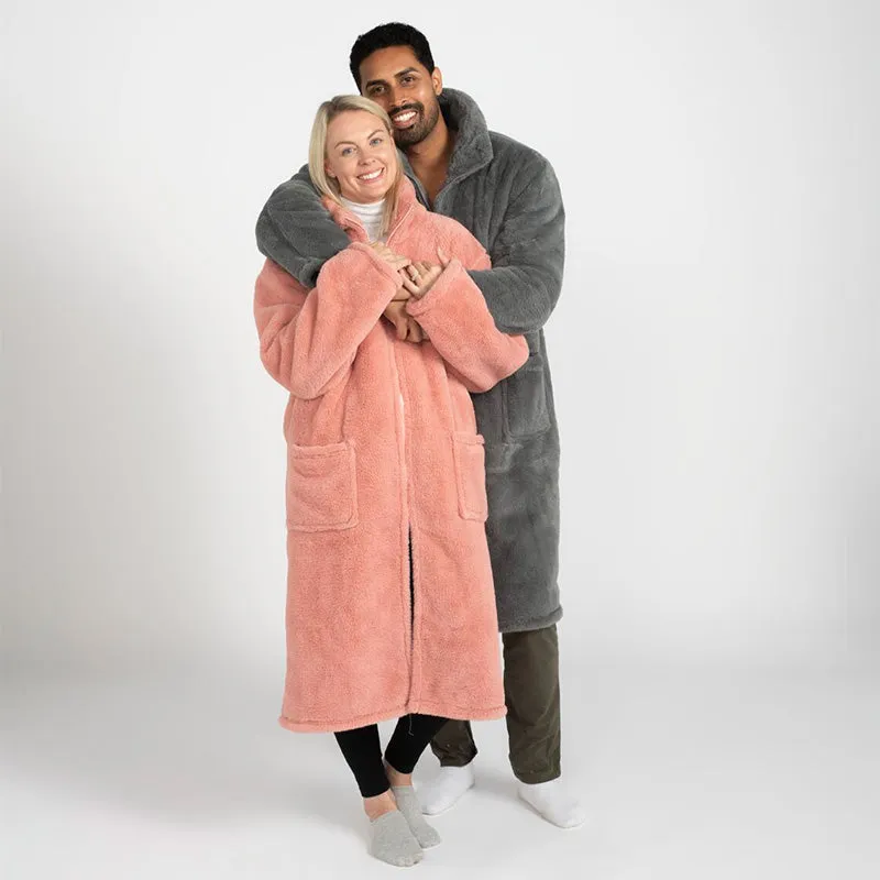 Faux Fur Fleece Zip-Up Gown Pink - One Size