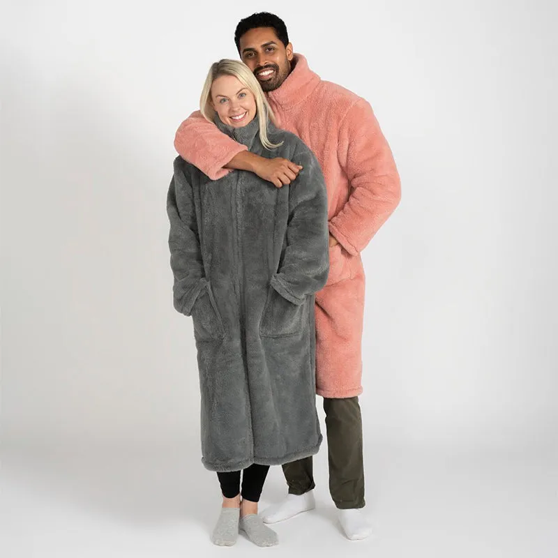 Faux Fur Fleece Zip-Up Gown Pink - One Size