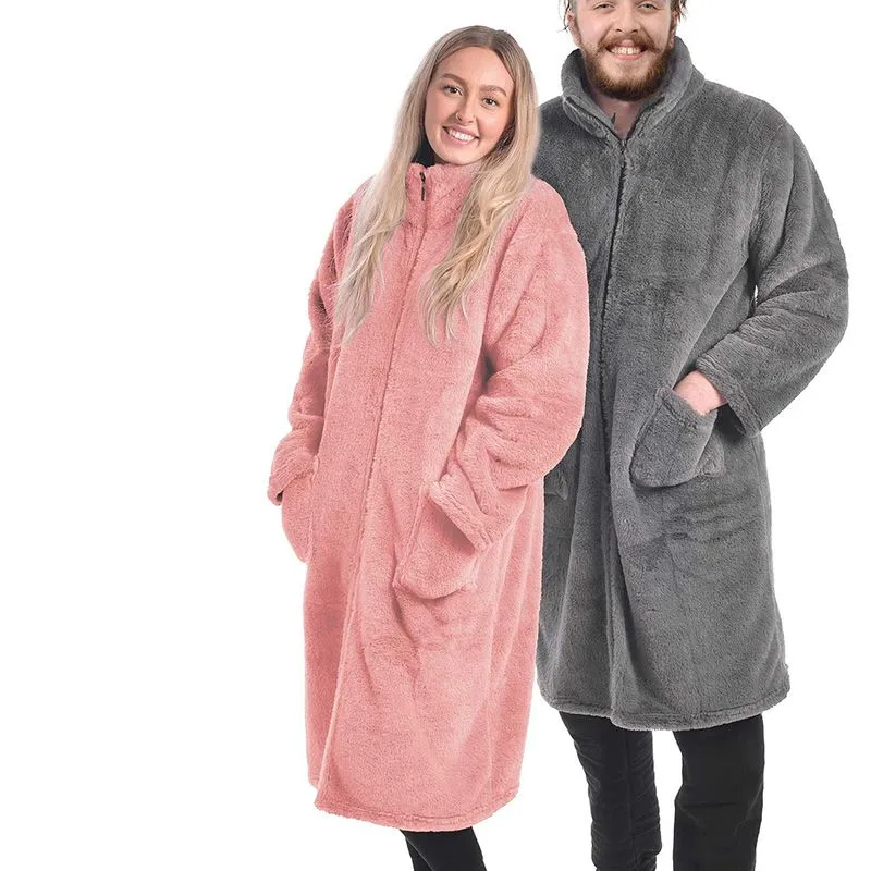 Faux Fur Fleece Zip-Up Gown Pink - One Size