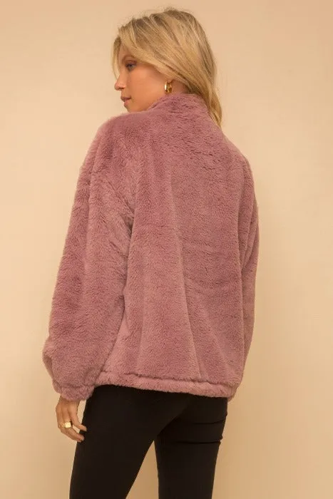 Faux Fur Oversize Jacket with Swarovski Crystal