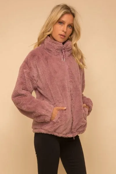 Faux Fur Oversize Jacket with Swarovski Crystal