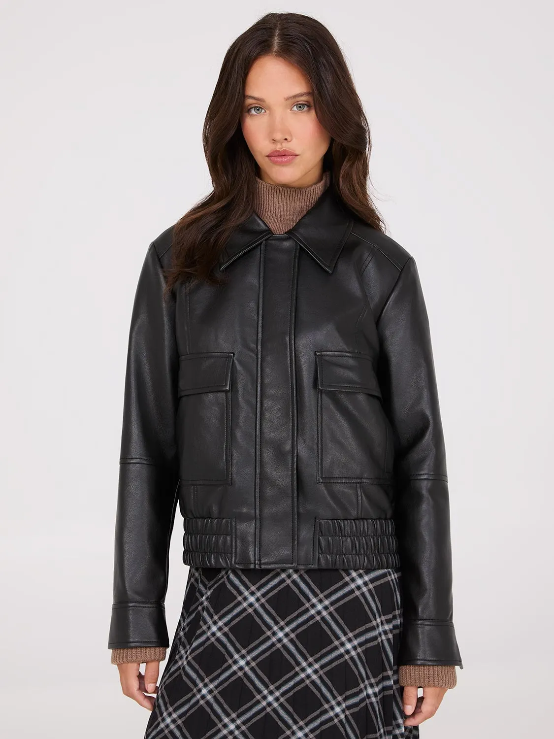 Faux Leather Jacket With Shearling Collar