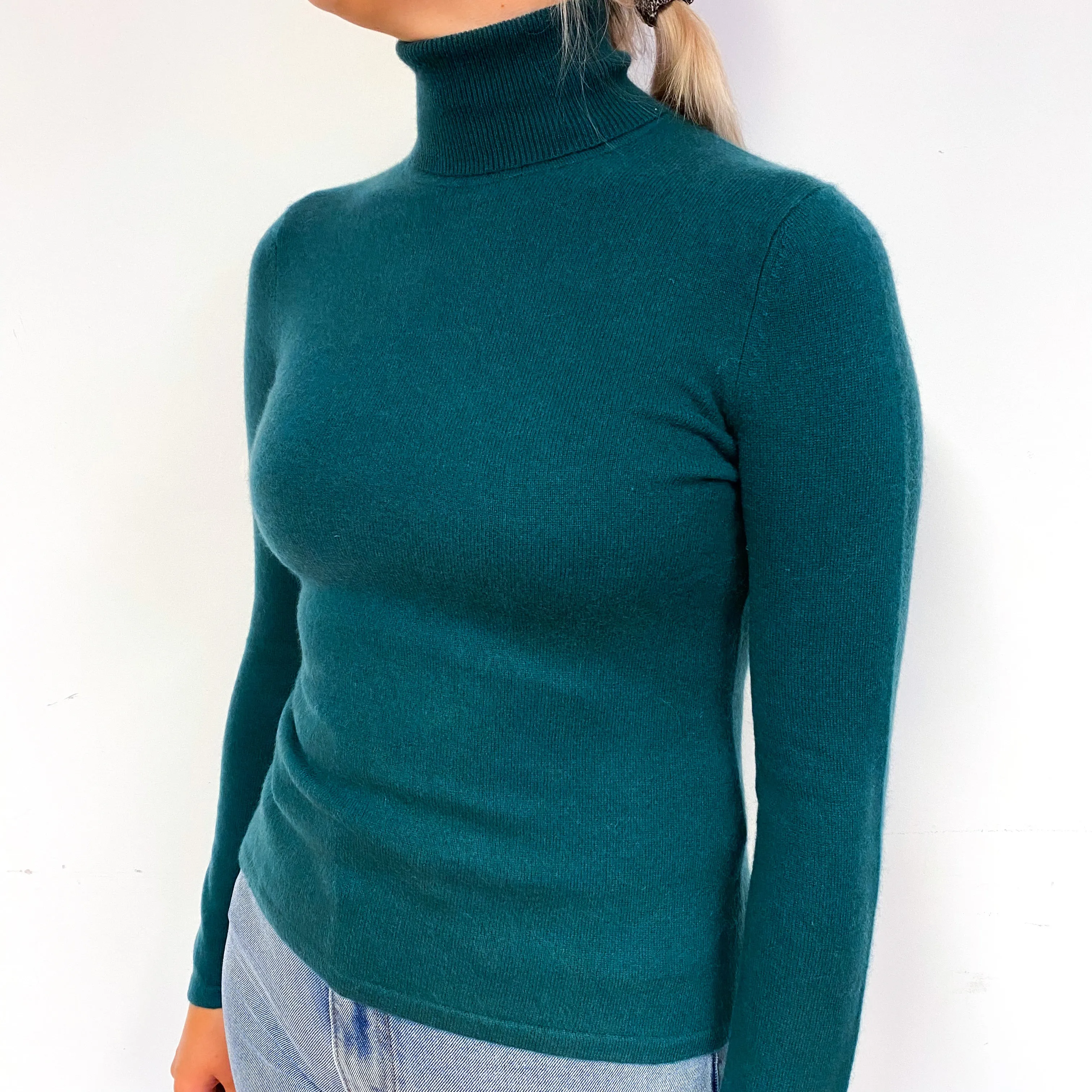 Forest Green Cashmere Polo Neck Jumper Small