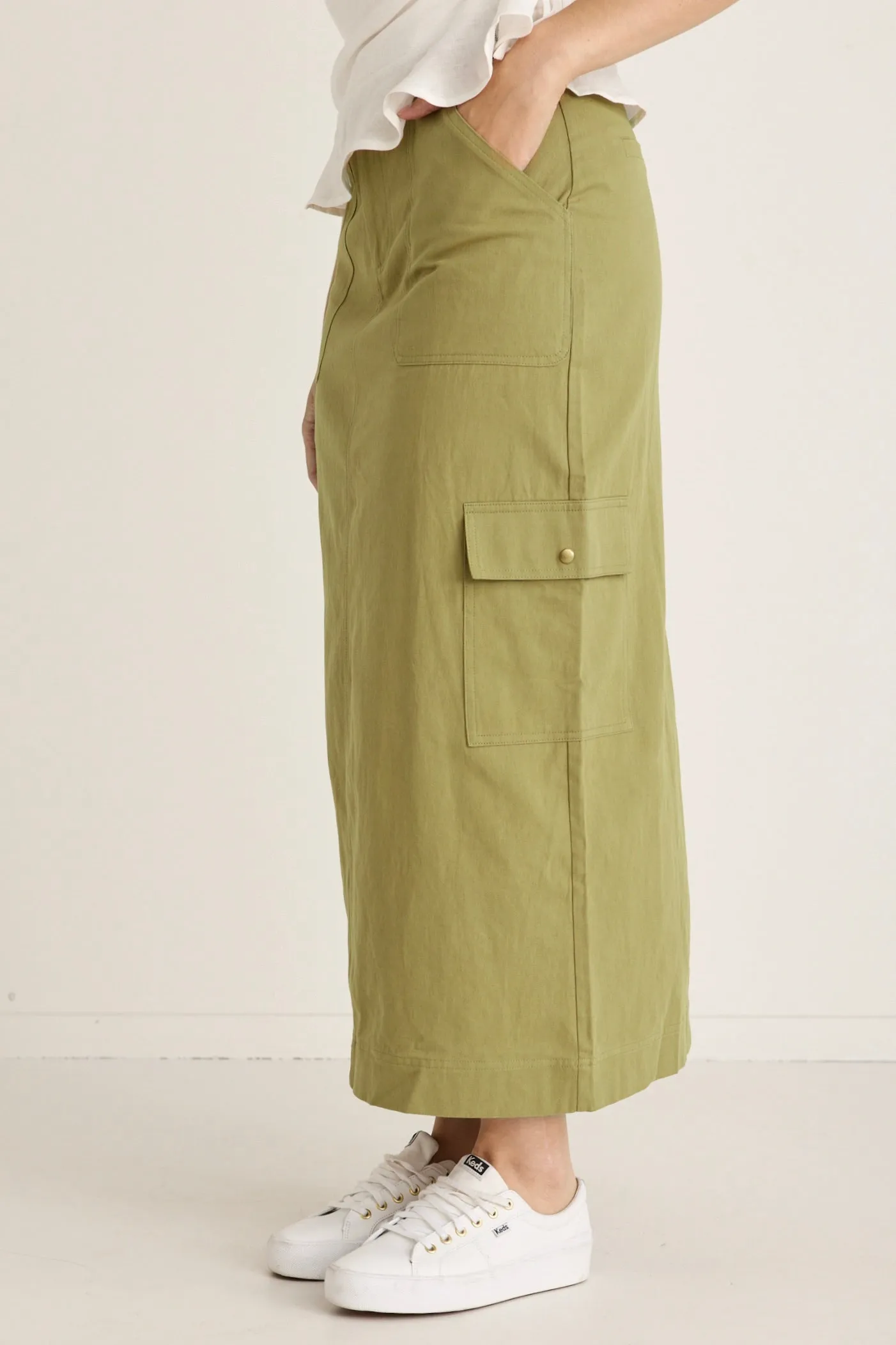 Frank Moss Cotton Utility Midi Skirt