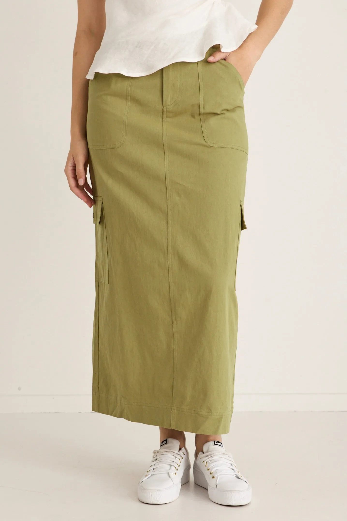 Frank Moss Cotton Utility Midi Skirt