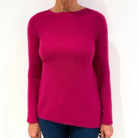 Fuchsia Pink Cashmere Slash Neck Jumper Medium