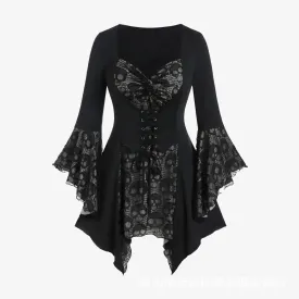 Funki Buys | Shirts | Women's Dark Gothic Lace Ruffle Skull Shirt