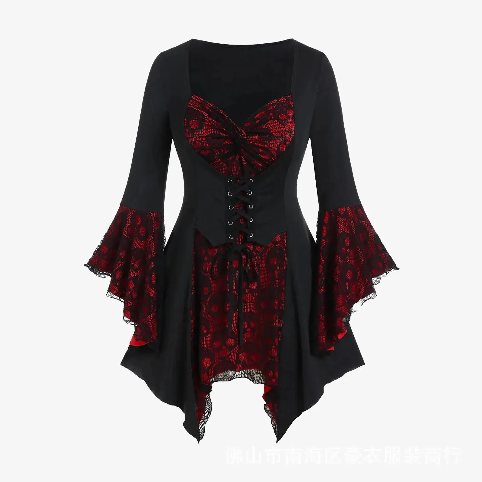 Funki Buys | Shirts | Women's Dark Gothic Lace Ruffle Skull Shirt