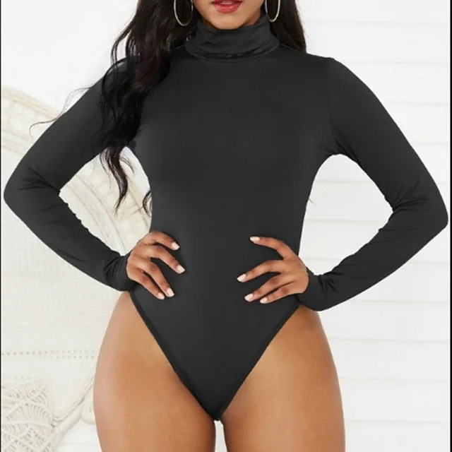 GAOKE Sexy Solid Turtleneck Body Femme Long Sleeve Tops