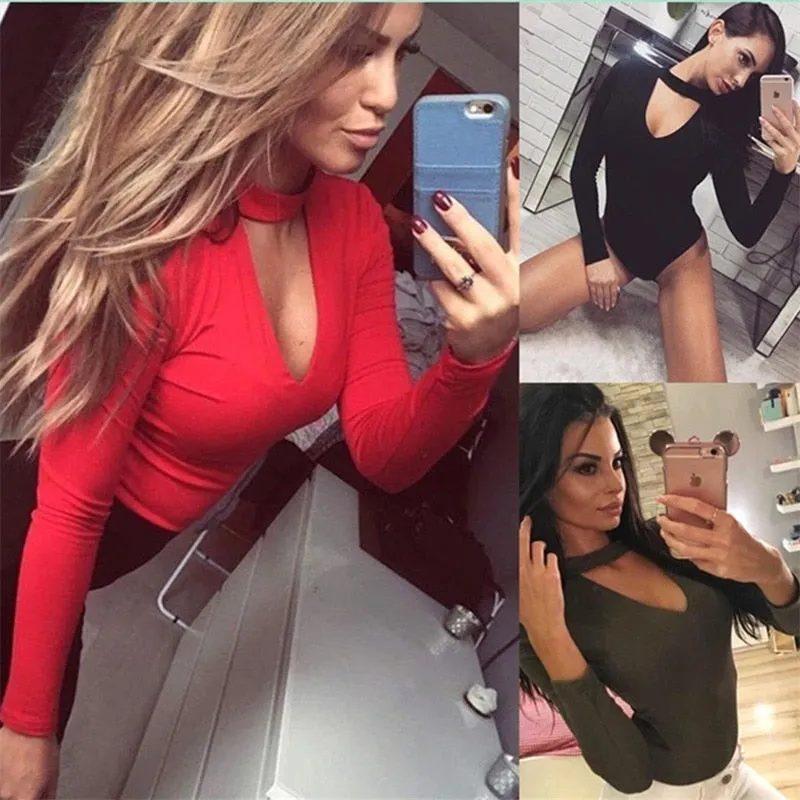 GAOKE Sexy Solid Turtleneck Body Femme Long Sleeve Tops