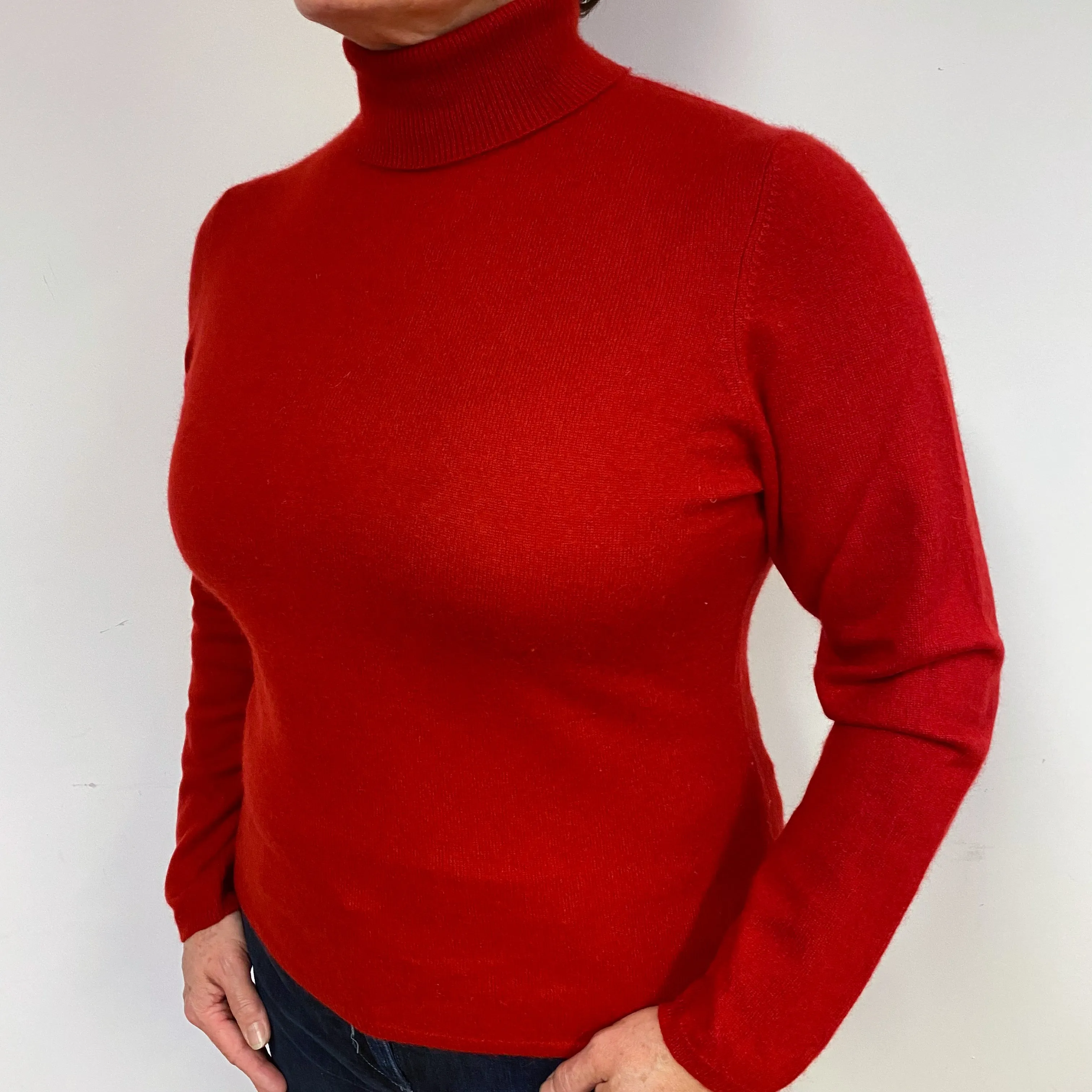 Garnet Red Cashmere Polo Neck Jumper Large