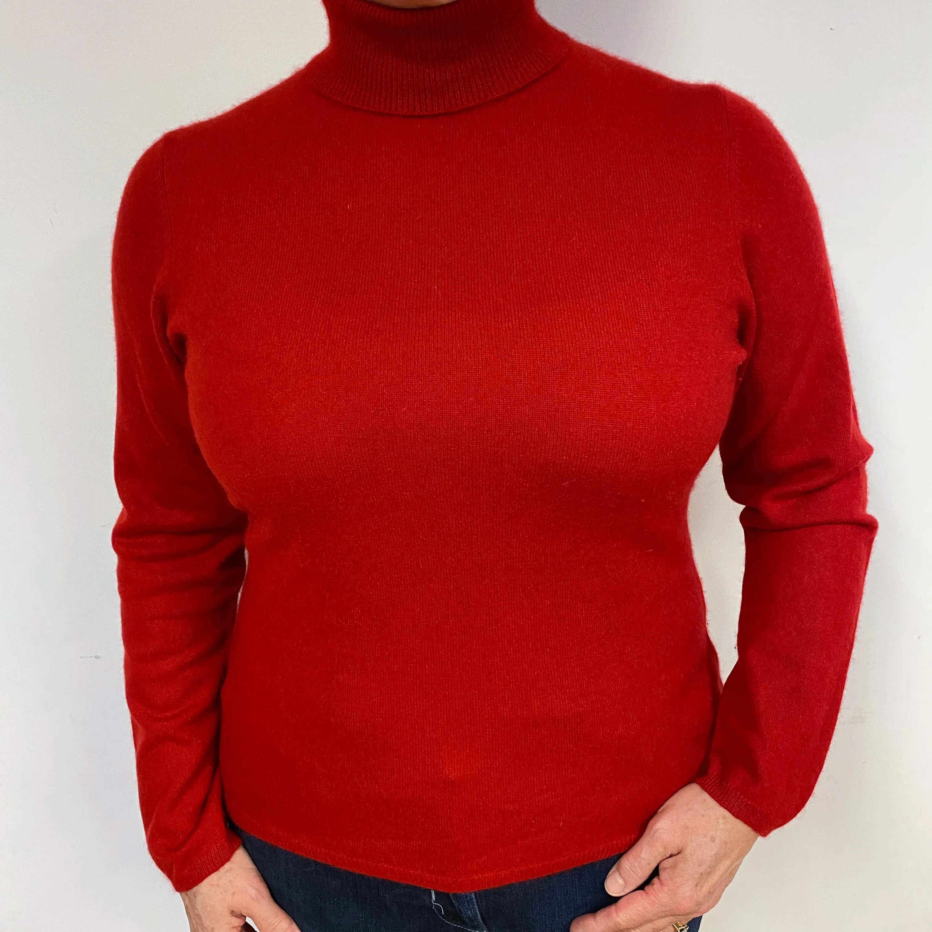 Garnet Red Cashmere Polo Neck Jumper Large