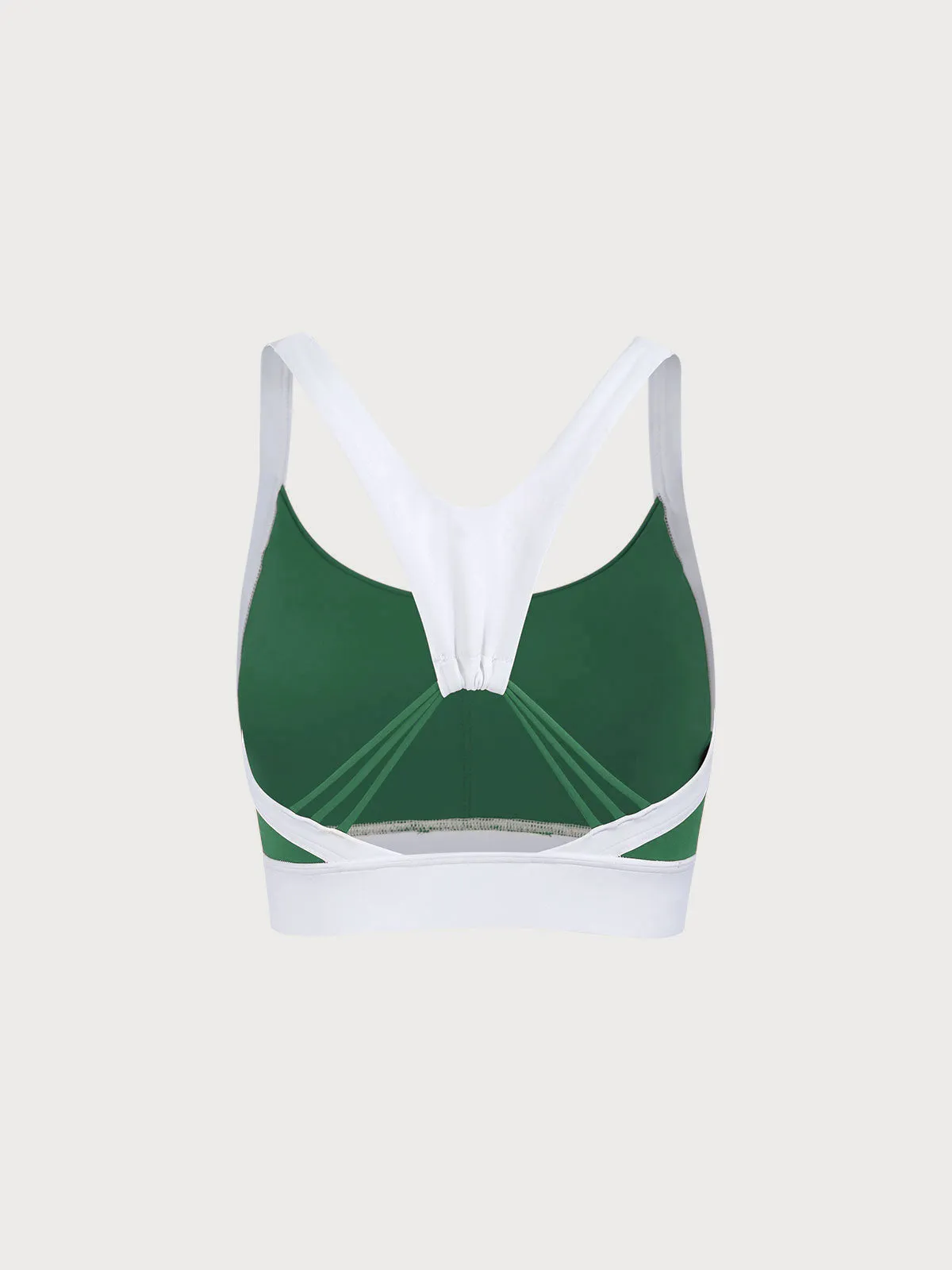 Green Contrast U Neck Sports Bra - High Support