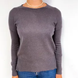 Grey Brown Cashmere Crew Neck Jumper Small