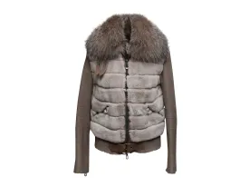 Grey Natacha & Vanessa Rabbit Fur & Fox Fox Zip Jacket Size FR 38