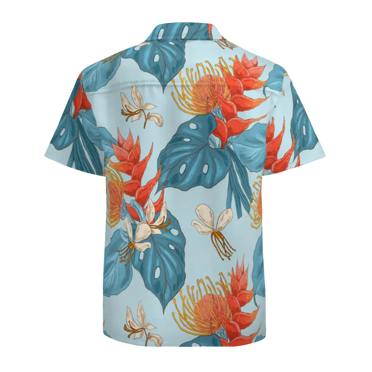 Hawaiian Shirt Men, Hawaiian Top Men, Blue Hawaiian Shirt, Leaf Print Shirt Men, Floral Shirt Men, Blue Red Top Men, Tropical Shirt