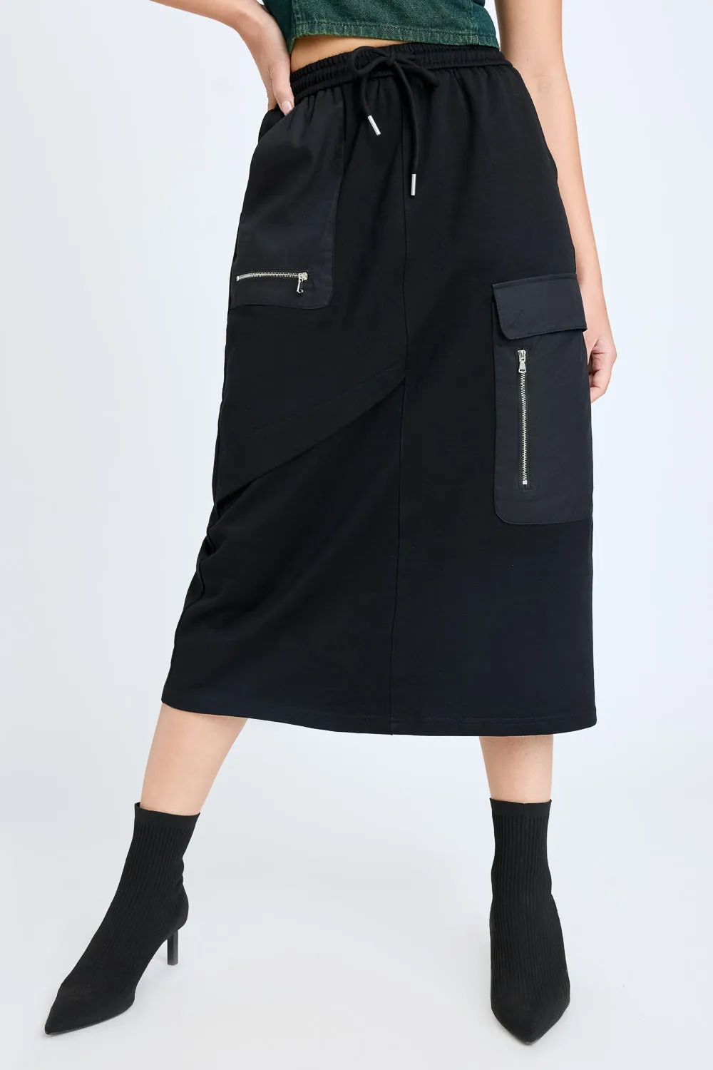 High Rise Black Midi Skirt