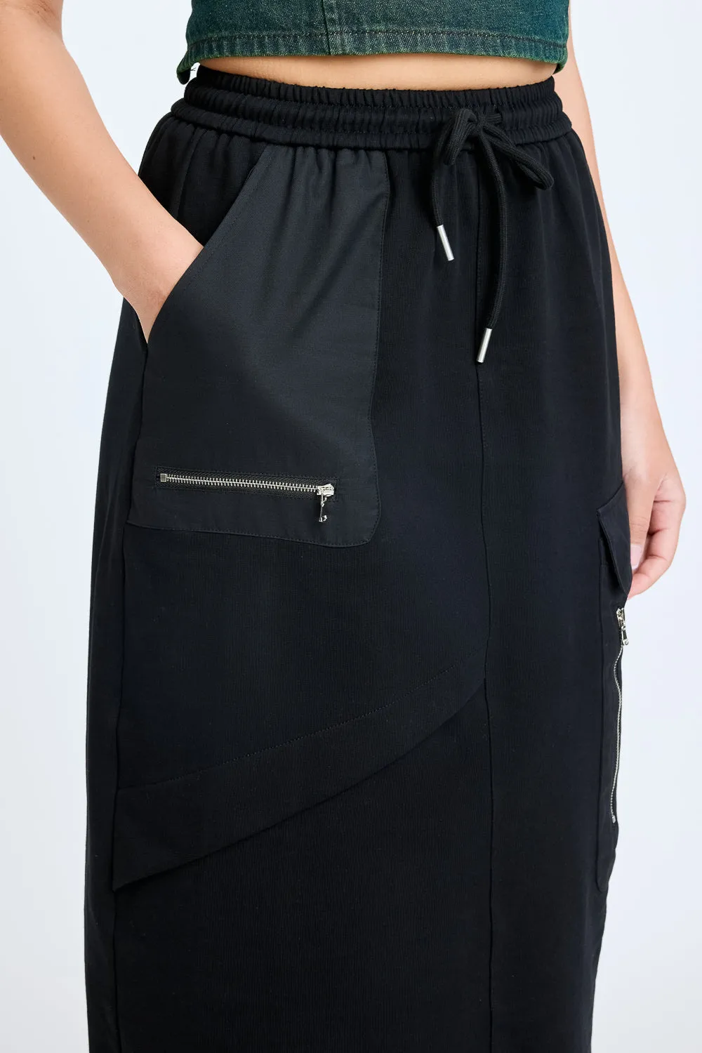 High Rise Black Midi Skirt