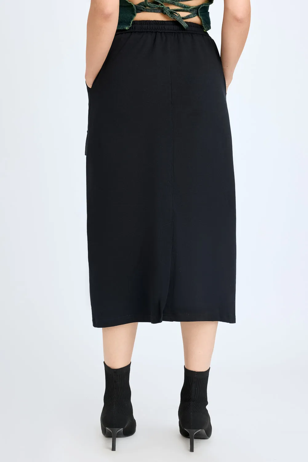 High Rise Black Midi Skirt