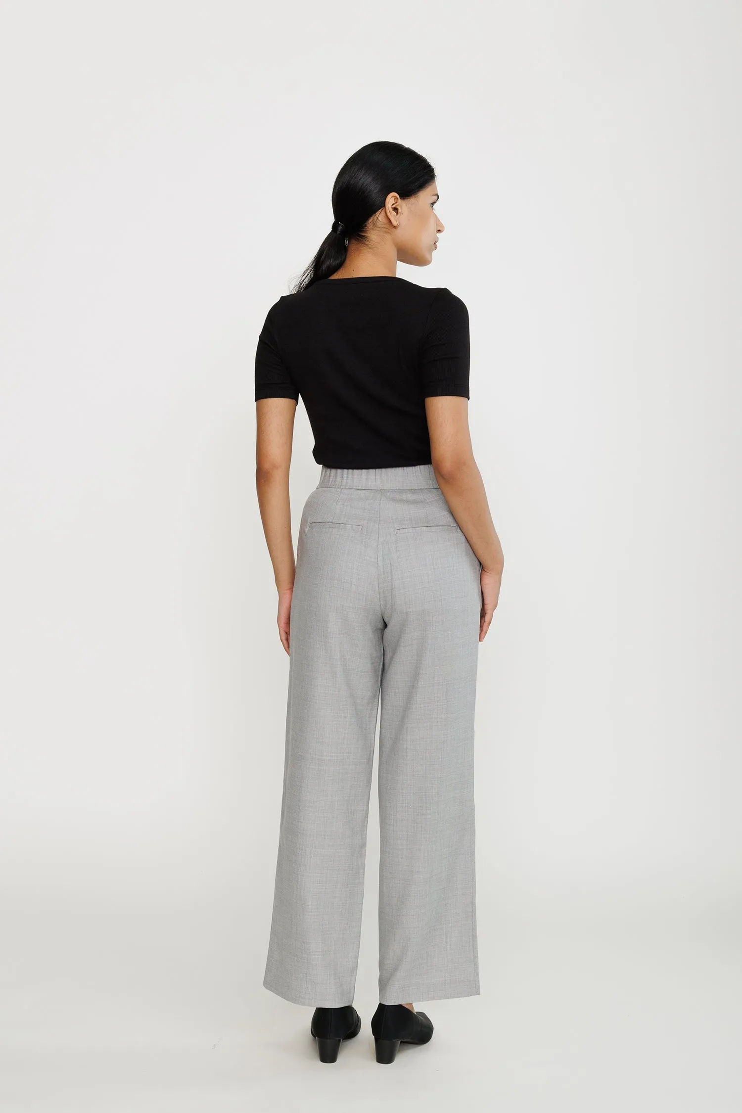 High-waist Wool Pleated Trouser - Grey Heather