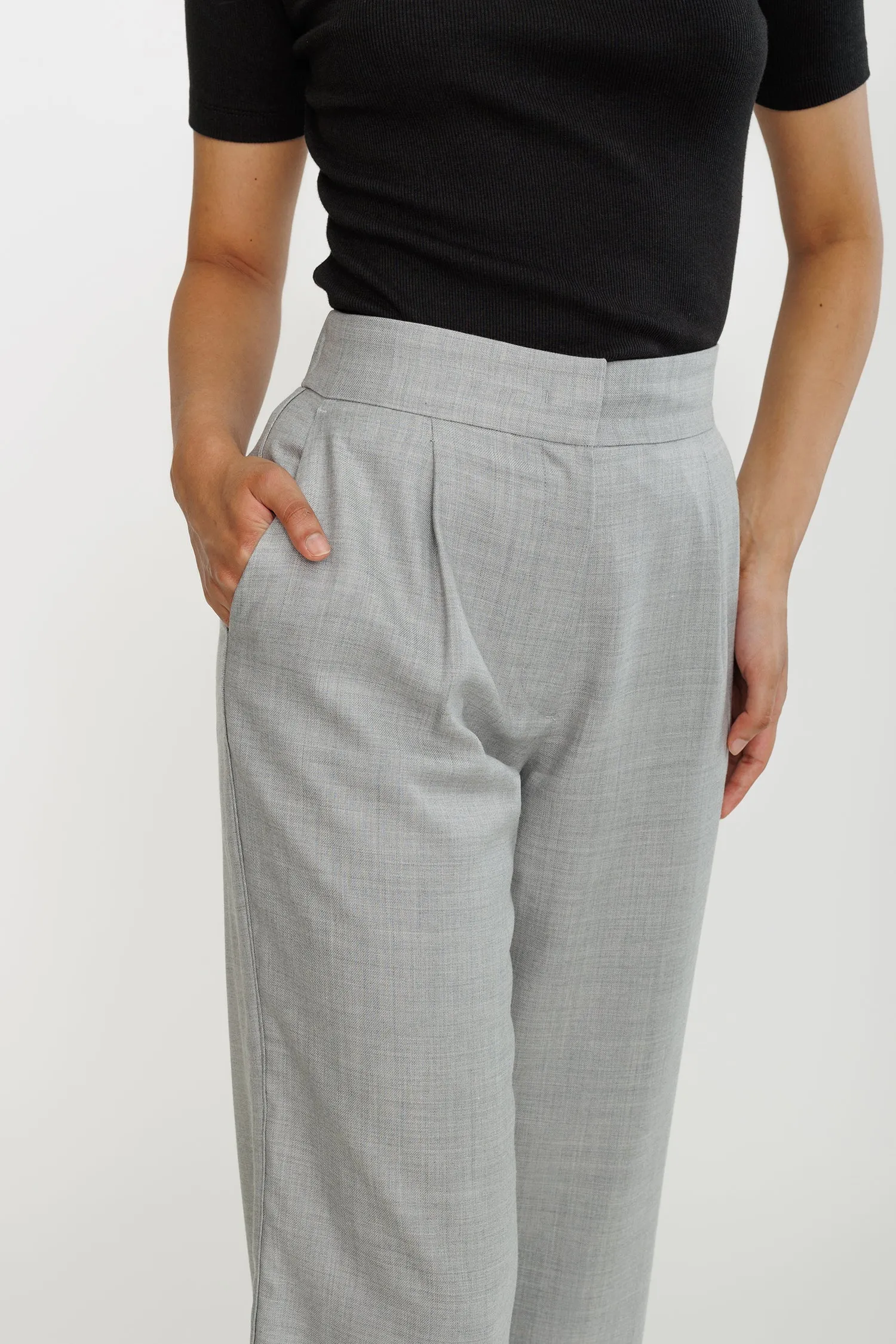 High-waist Wool Pleated Trouser - Grey Heather