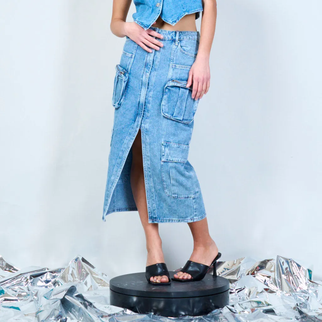 High-waisted cargo denim skirt wholesale