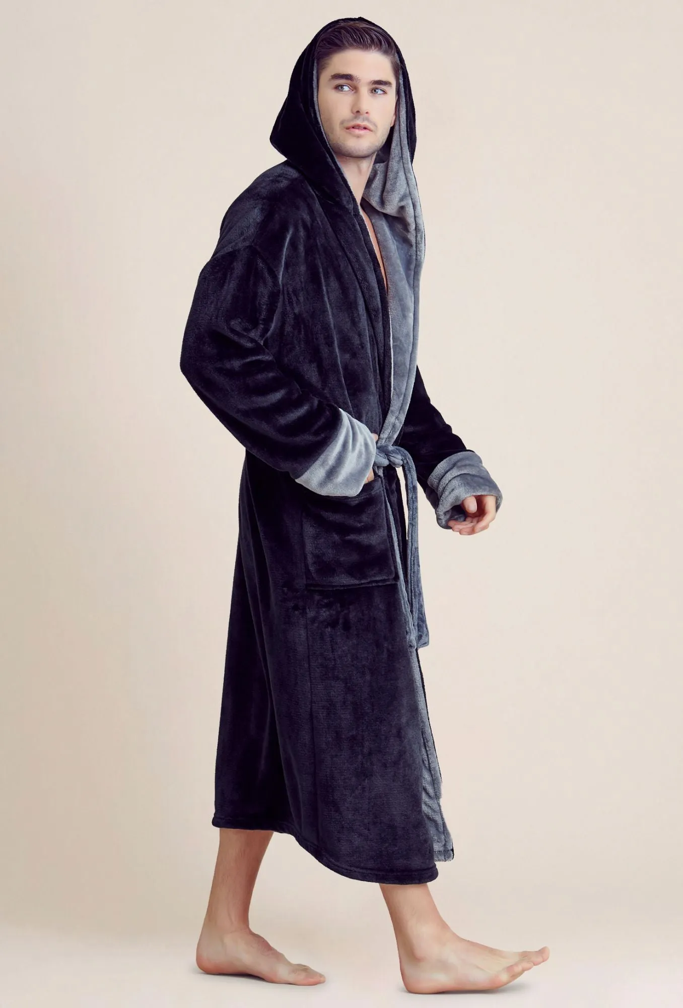 Hooded Shower Robe ? Polyester Full-Length Warm Kimono