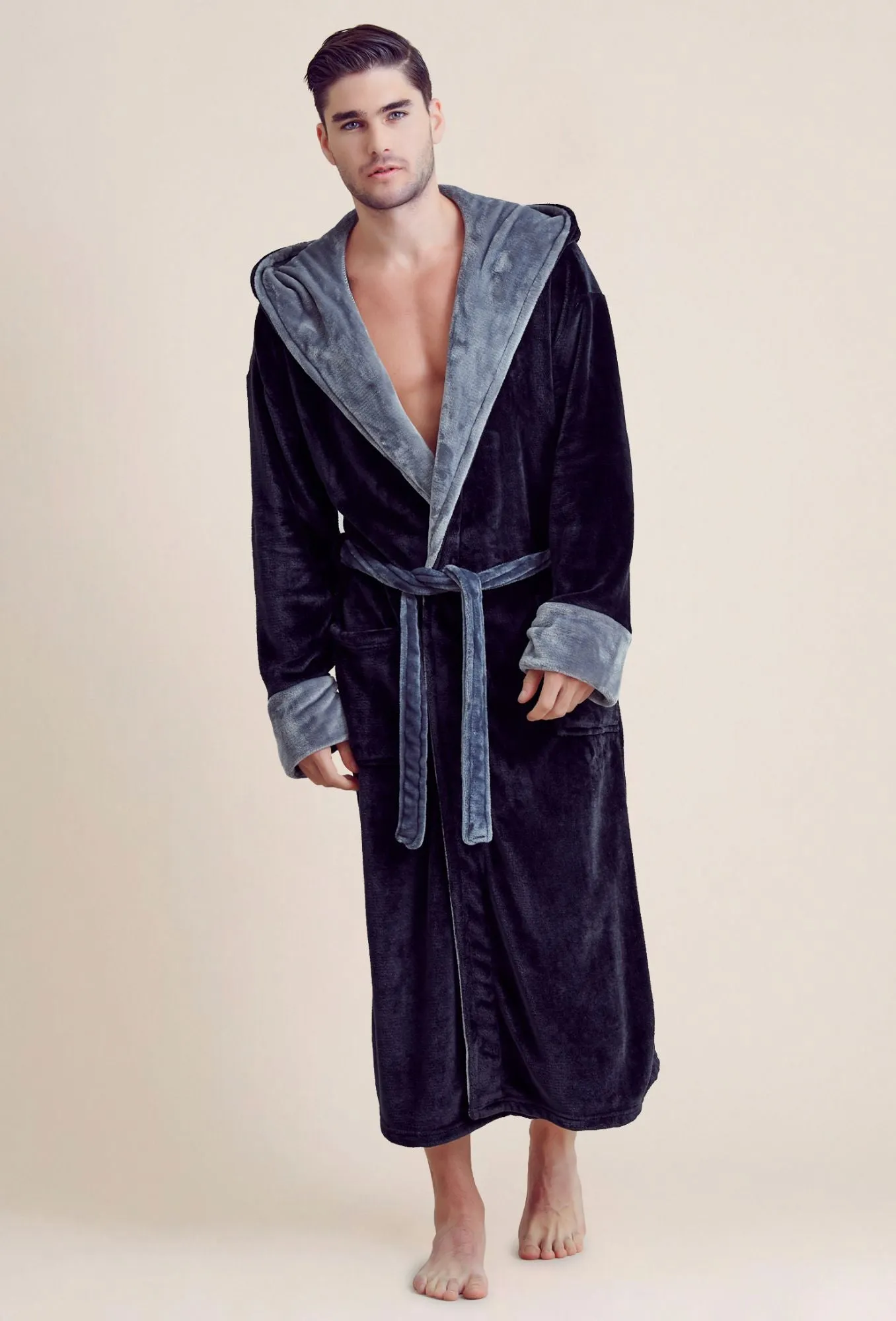 Hooded Shower Robe ? Polyester Full-Length Warm Kimono