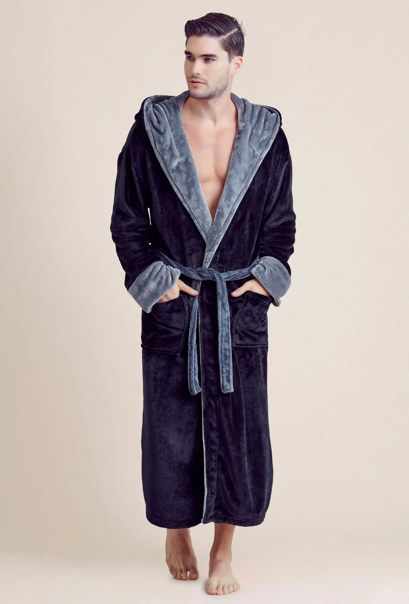 Hooded Shower Robe ? Polyester Full-Length Warm Kimono