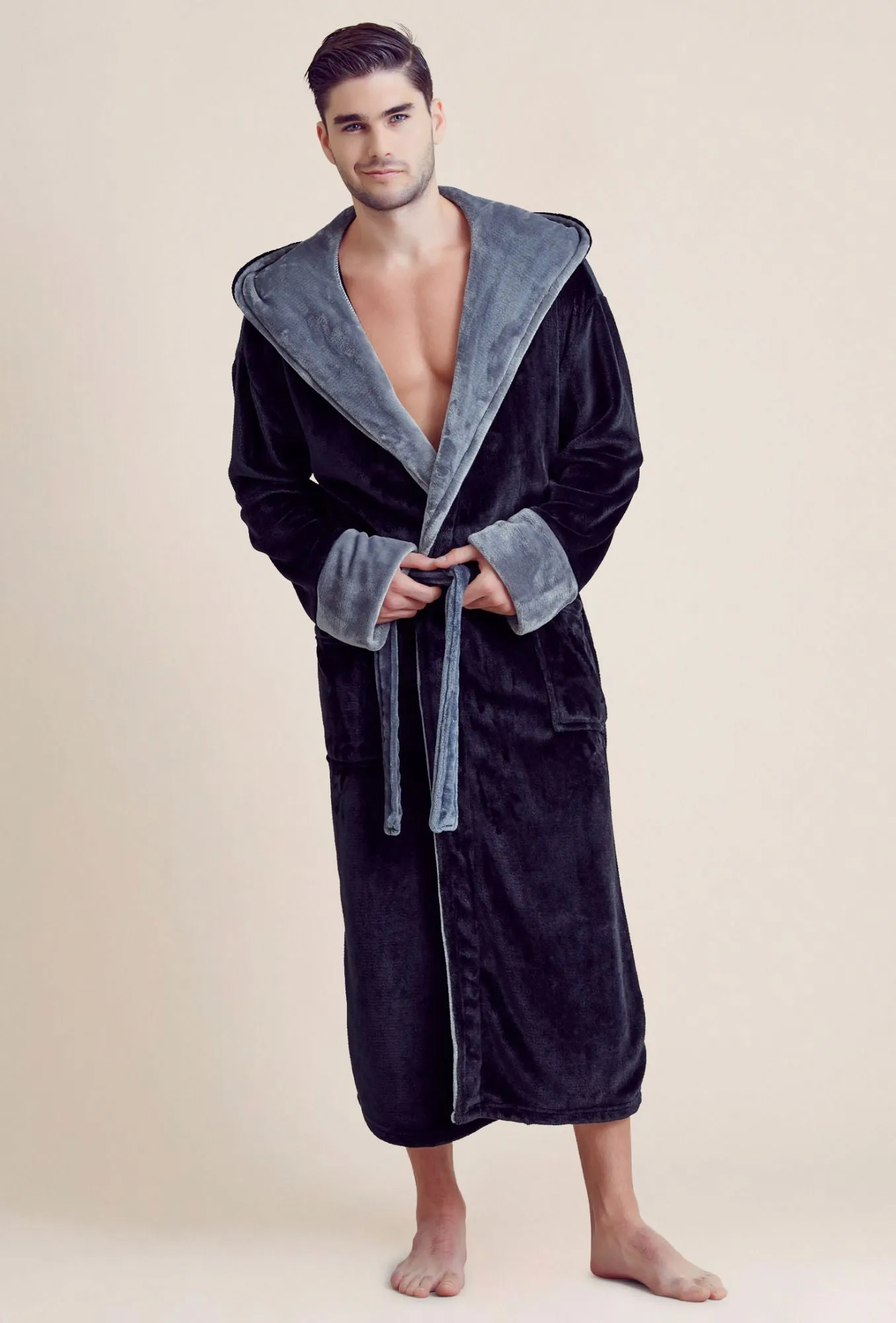 Hooded Shower Robe ? Polyester Full-Length Warm Kimono