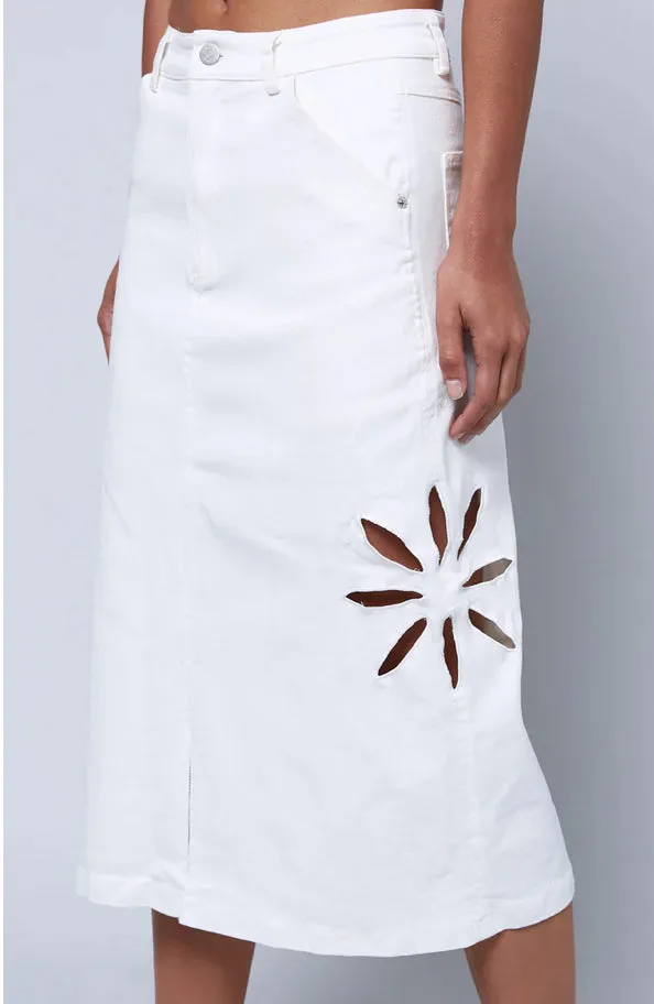 Ivory Cut Work Utility Midi Skirt