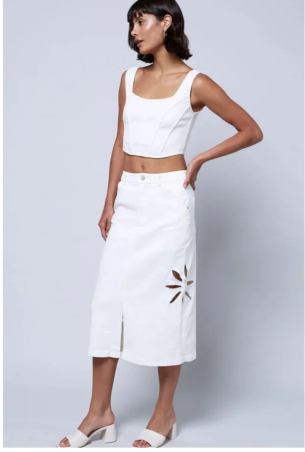 Ivory Cut Work Utility Midi Skirt