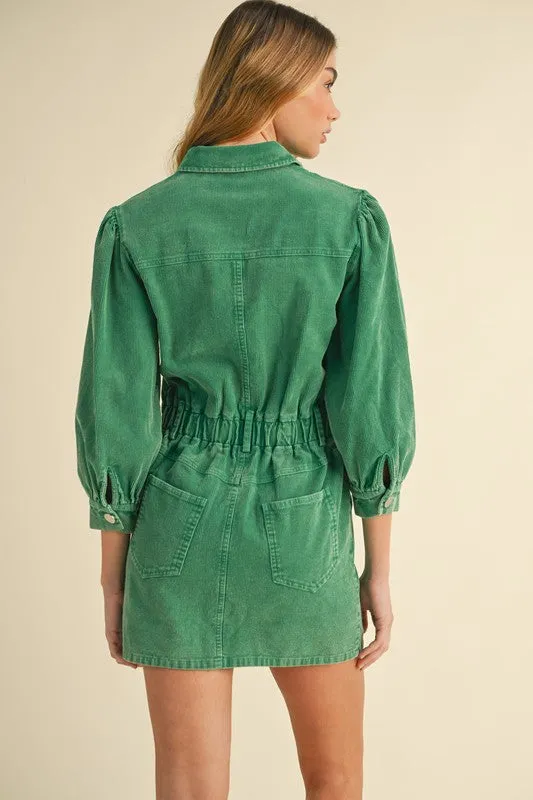 Kelly Green Corduroy Button Down Dress