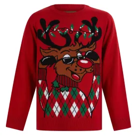 Kids Reindeer Christmas Jumper Cool Sunglasses Rudolph