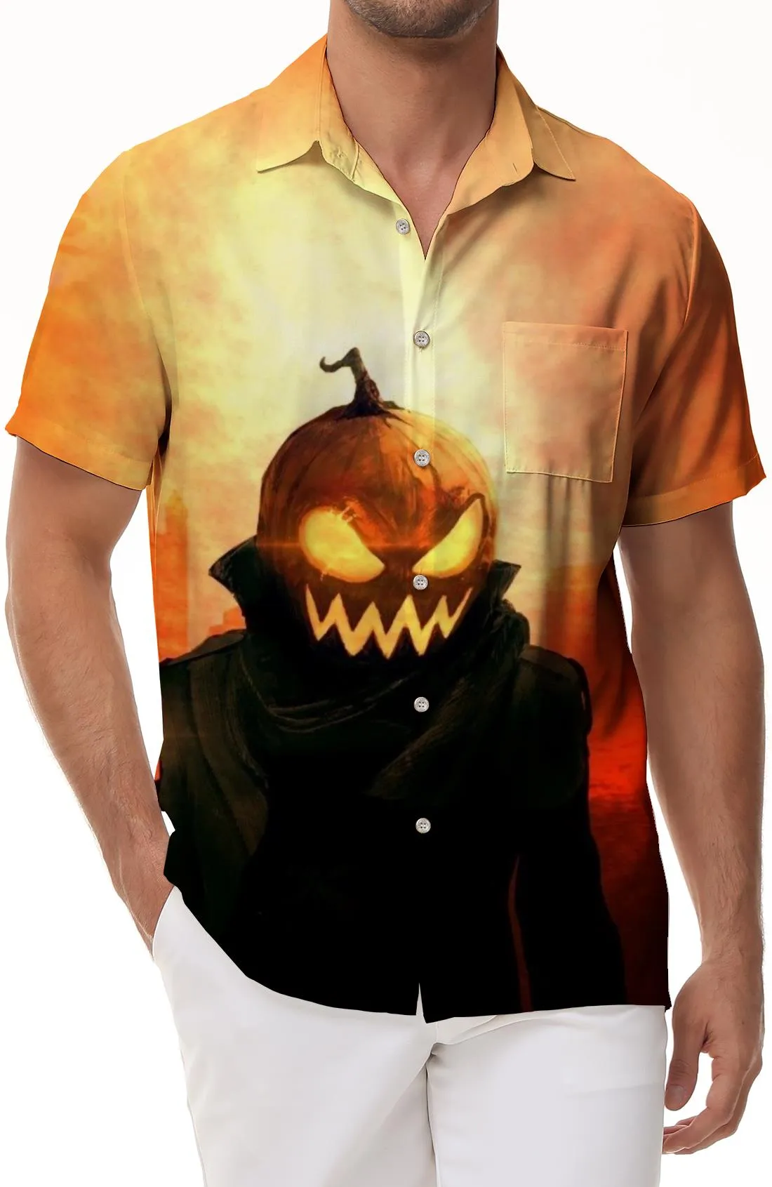 Lapel Men's Button Shirt Halloween Fashion Print Short Sleeve Thin Lightweight Breathable Shirt Tops