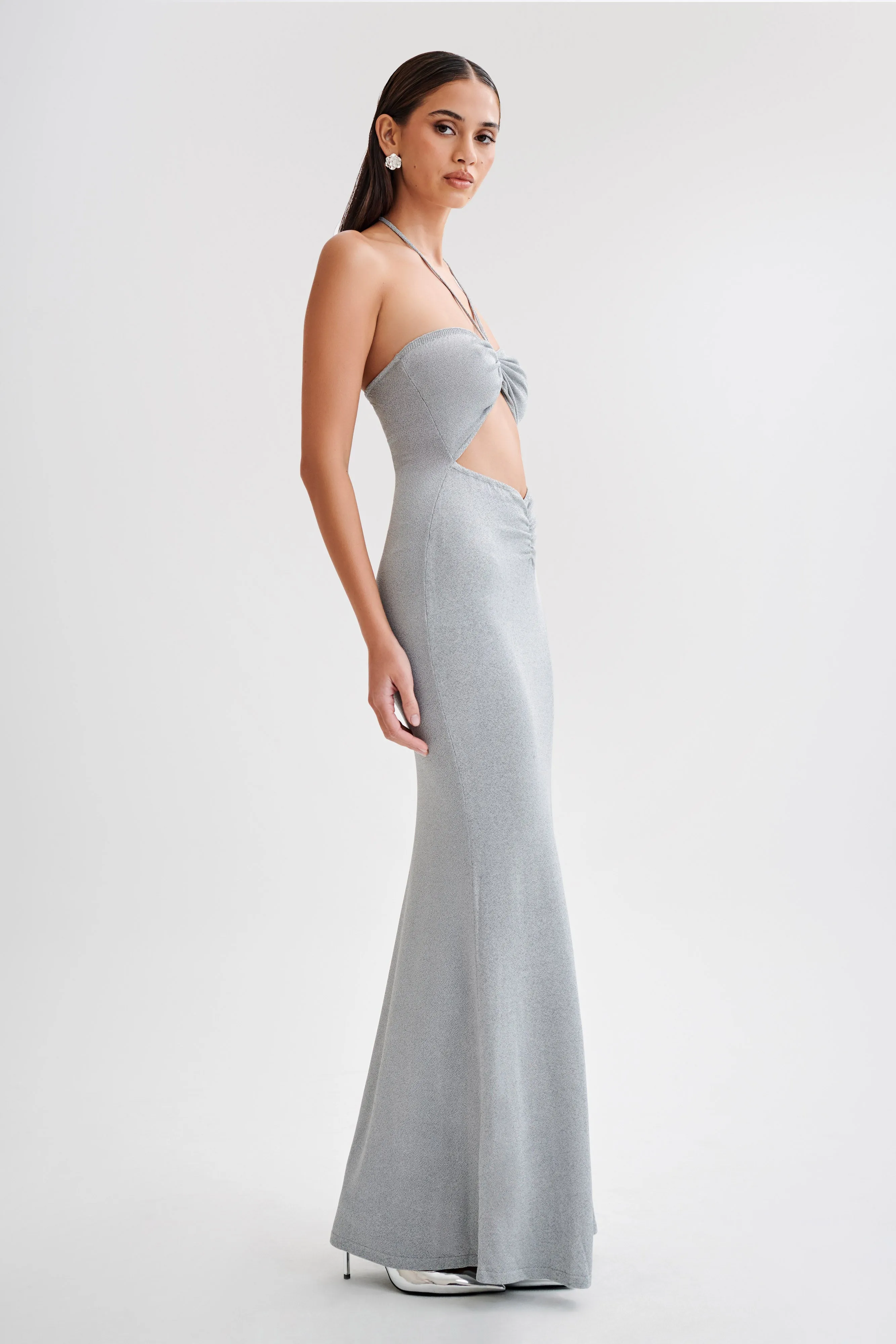 Lilith Reflective Knit Maxi Dress - Silver