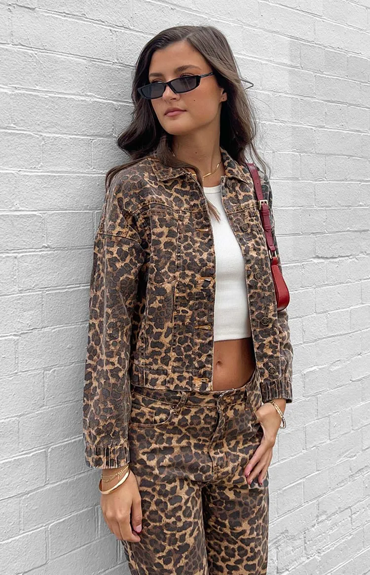 Lioness Carmela Leopard Print Denim Jacket