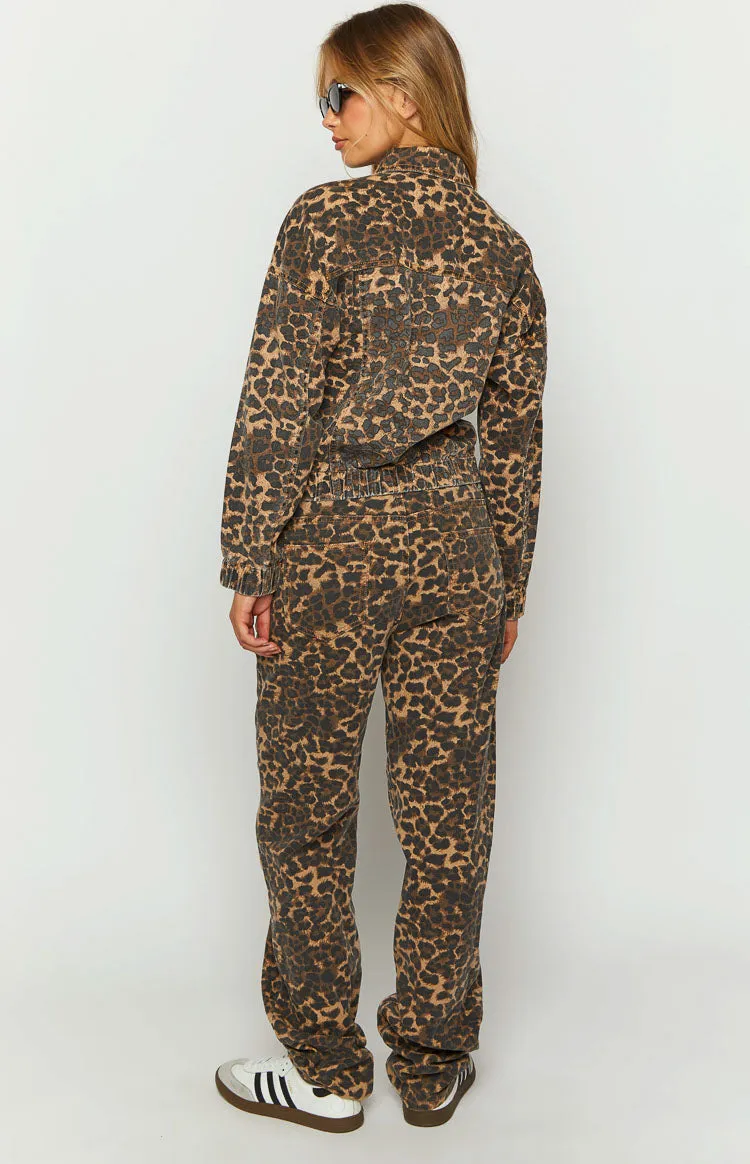 Lioness Carmela Leopard Print Denim Jacket