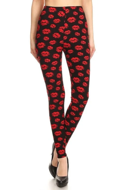 Lipstick Kiss Print Leggings - Plus