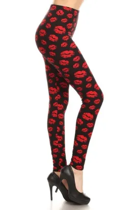 Lipstick Kiss Print Leggings - Plus