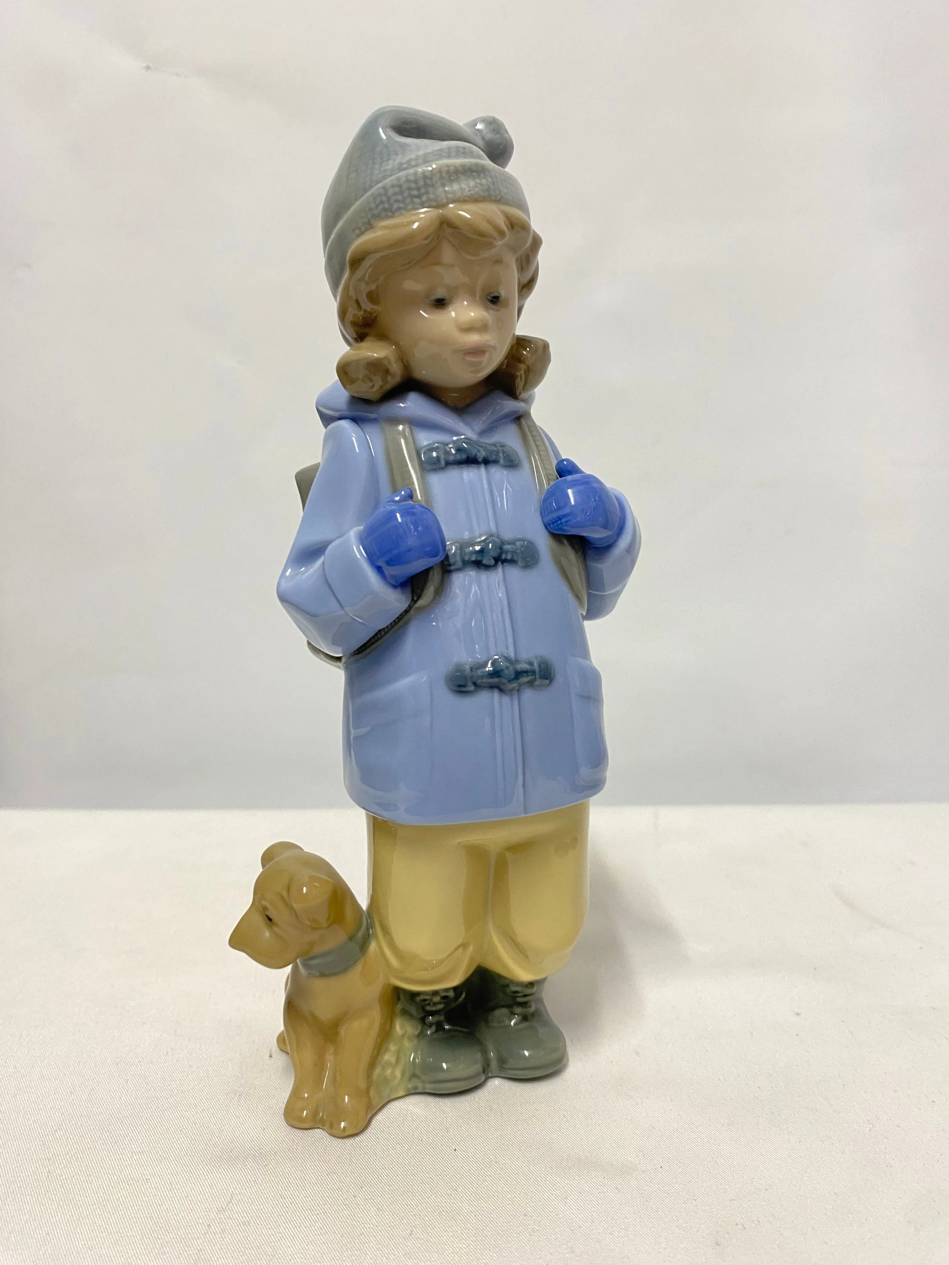 Lladro Girl with Duffle Coat and Dog Porcelain Figure