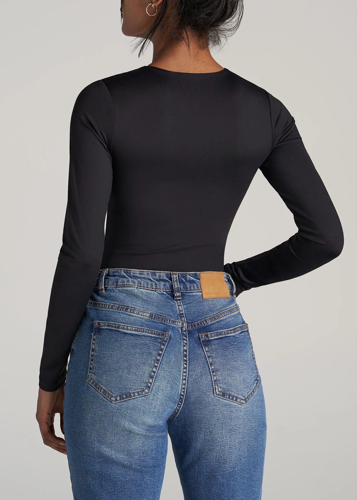 Long Sleeve Bodysuit for Tall Women in Black