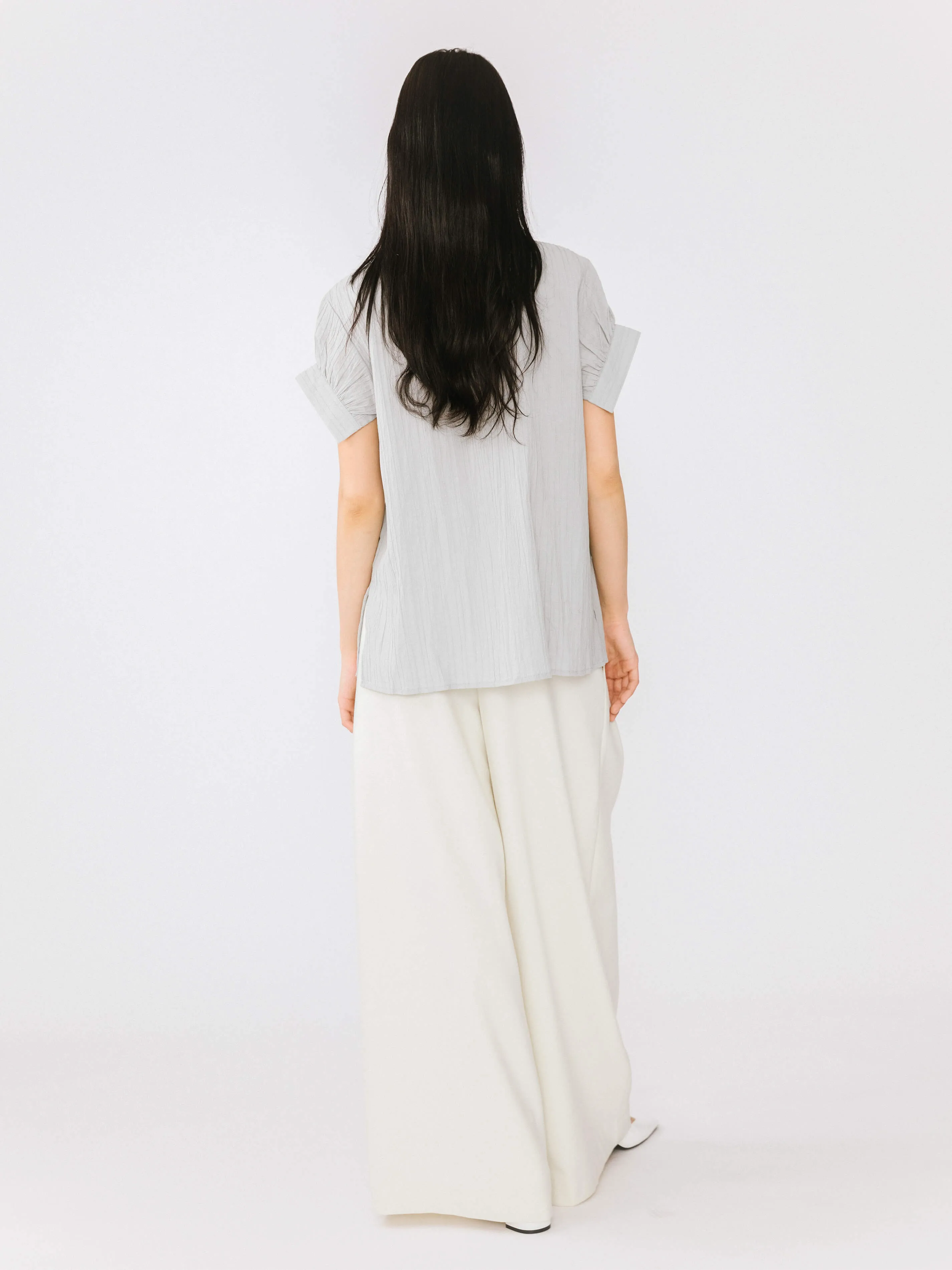 Loose Shirt with Pleated Short Sleeves