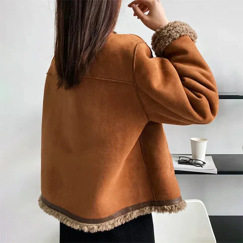 Lynda™ Elegant Shearling Button Jacket