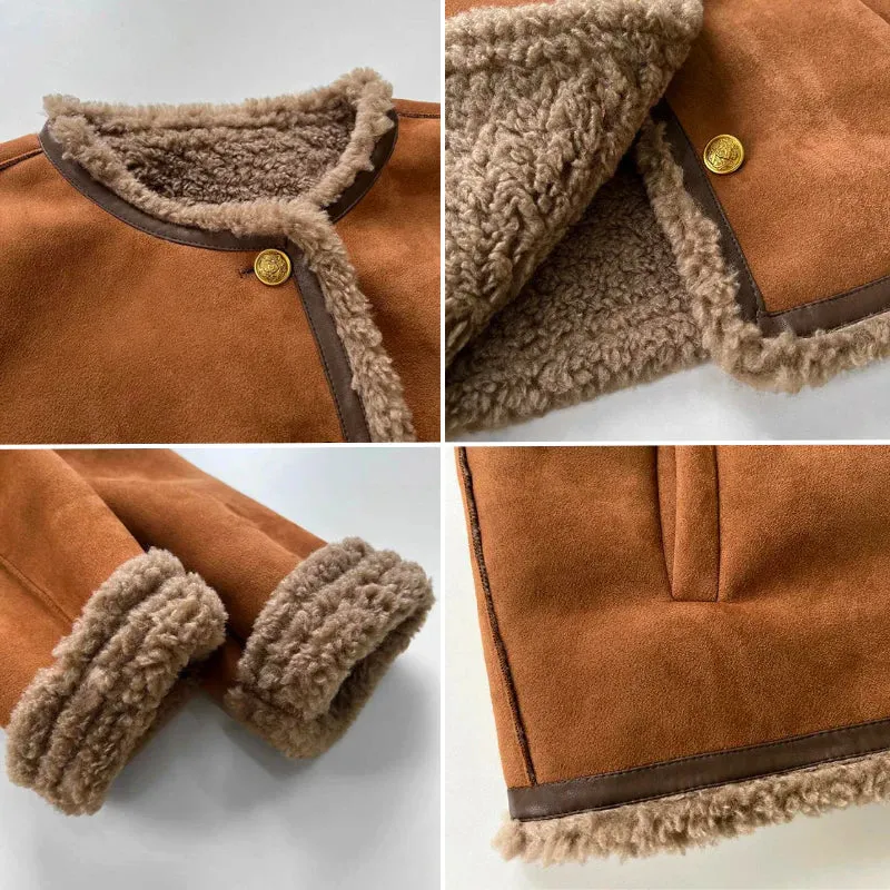 Lynda™ Elegant Shearling Button Jacket