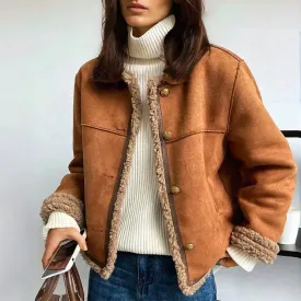 Lynda™ Elegant Shearling Button Jacket