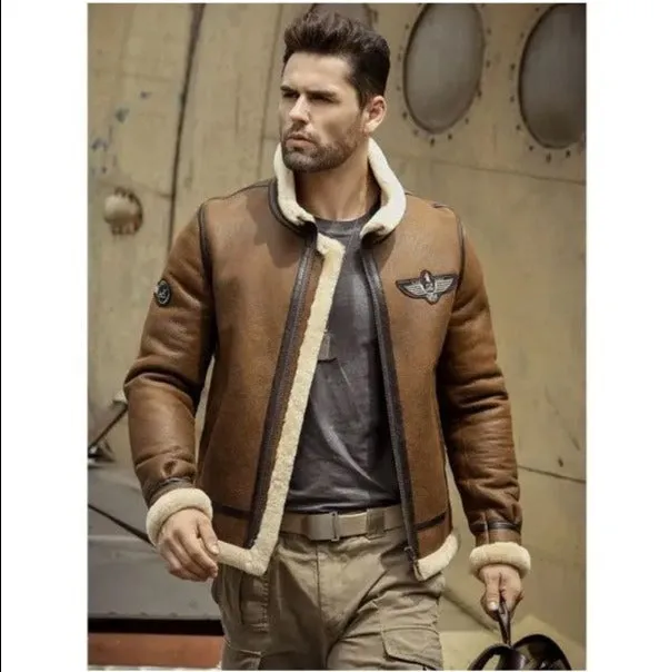 Men Sheepskin Shearling Motorcycle Leather Jacket Coat